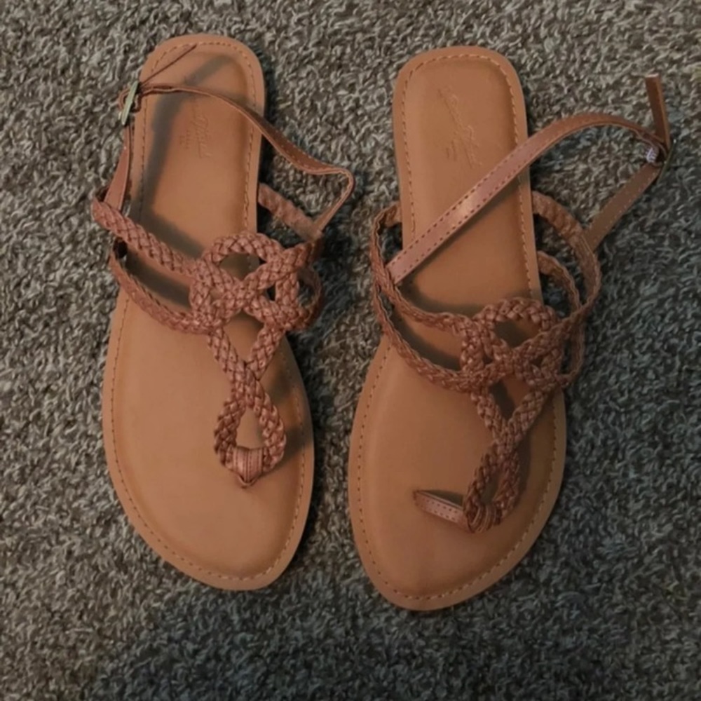 Cognac T-Strap Sandals